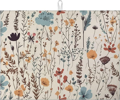 Vintage Floral Dish Drying Mat for Kitchen Counter Microfiber Absorbent Dish Kitchen Drying Mat Draining Reusable Washable for Dishes/Utensils/Counterto
