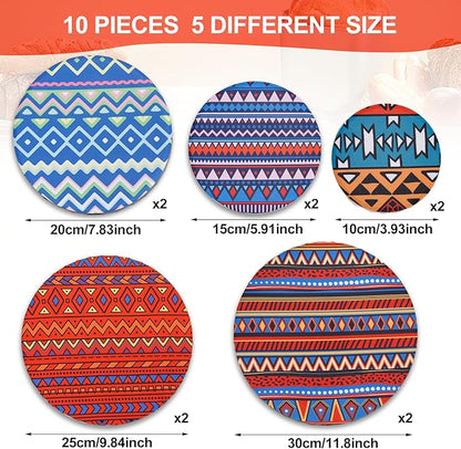 10Pcs Reusable Bowl Covers in 5 Sizes - Elastic Fabric Food Storage Lids for Bread Proofing, Dough, Sourdough & Leftovers - Eco-Friendly Stretch Covers for Kitchen, Baking, Picnic,Red& Blue