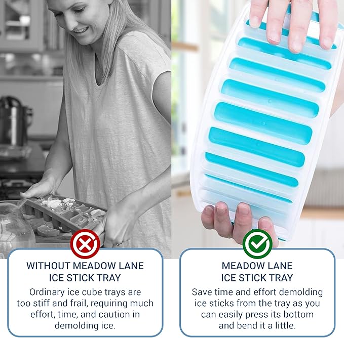 Meadow Lane Ice Stick/Cube Tray, 2-Pack Teal Blue and Bright Green, Narrow and Long for Sports Bottles
