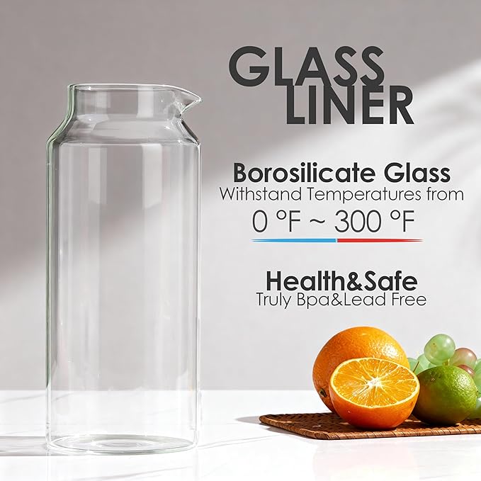 Delove Glass Pitcher with Lid & Shatterproof Shell – Heat-Resistant Borosilicate Glass Jug, 2 L/68 oz with Handle & Spout – Perfect for Iced Tea, Juice, Hot & Cold Water (Green)