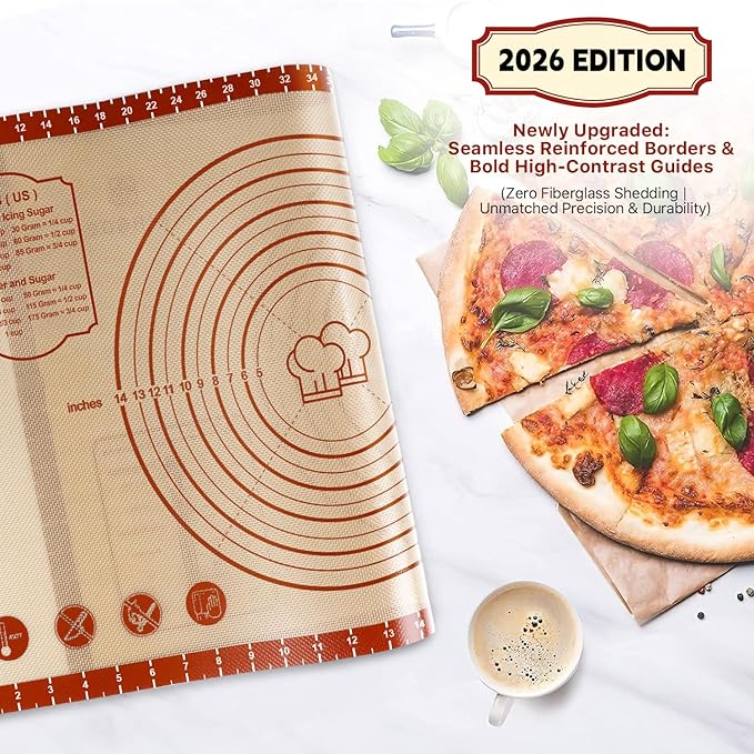 2 Pack Non Stick 26''x16'' Extra Large Thick Silicone Pastry Mat and 16''x11'' Cooking Mats, Double Measures Scale for Non-slip Silicone Baking Sheet,Counter Mat, Dough Rolling, Reusable Bakeware Mats - Image 2
