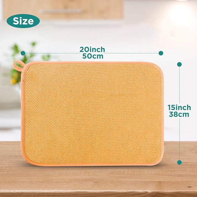 GeeRic Microfiber Dish Drying Mat, Super Absorbent Kitchen Dish Drying Pad for Mother's Day, Reversible Gift Mats for Countertop, 12*16 inch Yellow-Orange - Image 2