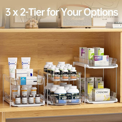 Delamu 2 Sets of 3-Tier Bathroom Under Sink Organizers and Storage, Multi-Purpose Stackable Pantry Organization and Storage, Pull Out Clear Kitchen Bathroom Cabinet Organizer with Movable Dividers | Storage, Multi-Purpose, Stackable, Pantry Organizatio... - Image 6