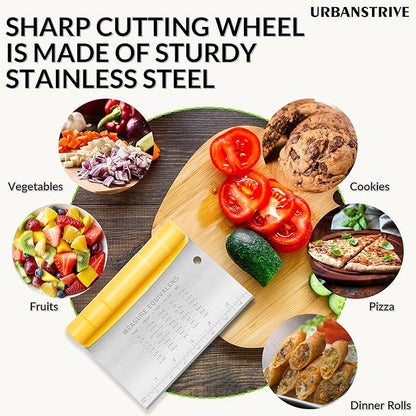 Urbanstrive Bench Scraper for Baking, Stainless Steel Dough Cutter and Scraper Tool Kitchen, Kitchen Scraper Food Scraper Tool Pizza Cutter Food Chopper, Multi-Purpose Kitchen Gadgets, Yellow - Image 6