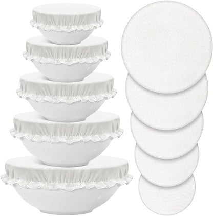 Patelai 10 Pcs Bowl Covers Reusable in 5 Size Stretch Cloth Fabric Elastic Food Storage Bowl Covers Bread Sourdough Lids for Proofing Food Fruits Leftover(White,Ivory Style) by Patelai
