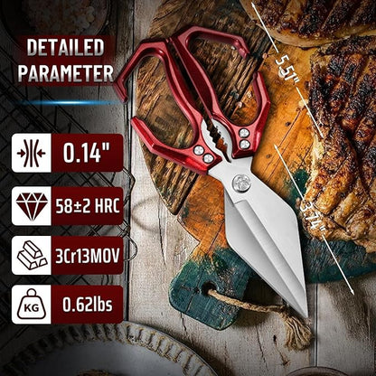 Dream Reach Poultry Shears - Heavy Duty Kitchen Scissors for Food with Ergonomic Handle, Japanese High-Carbon Steel Culinary Shears for Chicken, Meat, Seafood, Bone Cutting, Christmas Gifts (Red) - Image 5