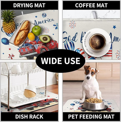 4th of July Drying Mat for Kitchen Counter 16 x 18 US Independence Day Patriotic Truck Dish Drying Mat Polyester American Flag Dish Drainer Mat Super Absorbent Dish Rack Pad for Coffee Bar Sinks - Image 7