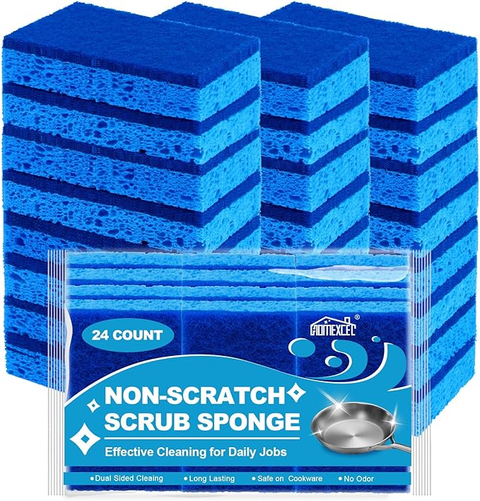 HOMEXCEL Sponges Kitchen 24pcs, Non-Scratch Scrub Dish Sponge Safe on Non-Stick Cookware, Dual Sided Cleaning Sponges for Kitchen, Household, Bathroom and More by HOMEXCEL