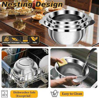 Stainless Steel Colander, 3Pcs Strainer for Kitchen Food with Handle Kitchen Gadget Food Strainer Basket for Washing Vegetables, Fruits, Rice, and Pasta, (2+2QT Colander + 3QT Mixing Bowl) - Image 7