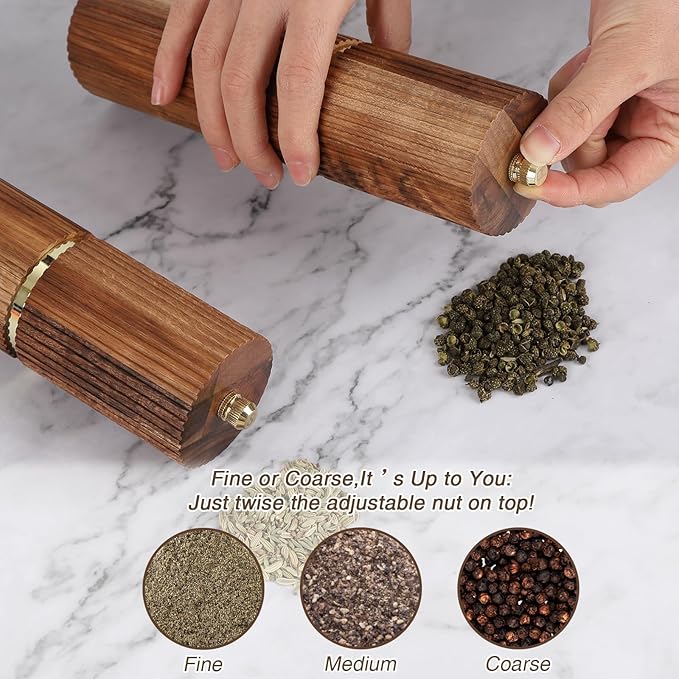 Wooden Pepper Grinder Pepper Mill,Adjustable Coarseness Salt Pepper Grinder Shaker Pepper Grinder Refillable,Acacia Wood Salt Grinder for Your Kitchen - Image 3