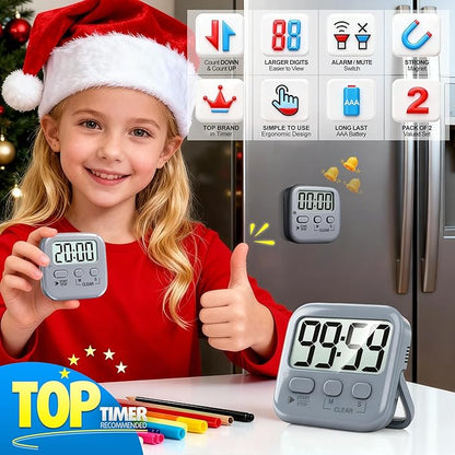 Antonki 2 Pack Digital Timer for Kids, Magnetic Countdown Kitchen Timers for Cooking, Egg, Classroom, Teacher, Exercise, Study, Oven - Battery Included - Image 3