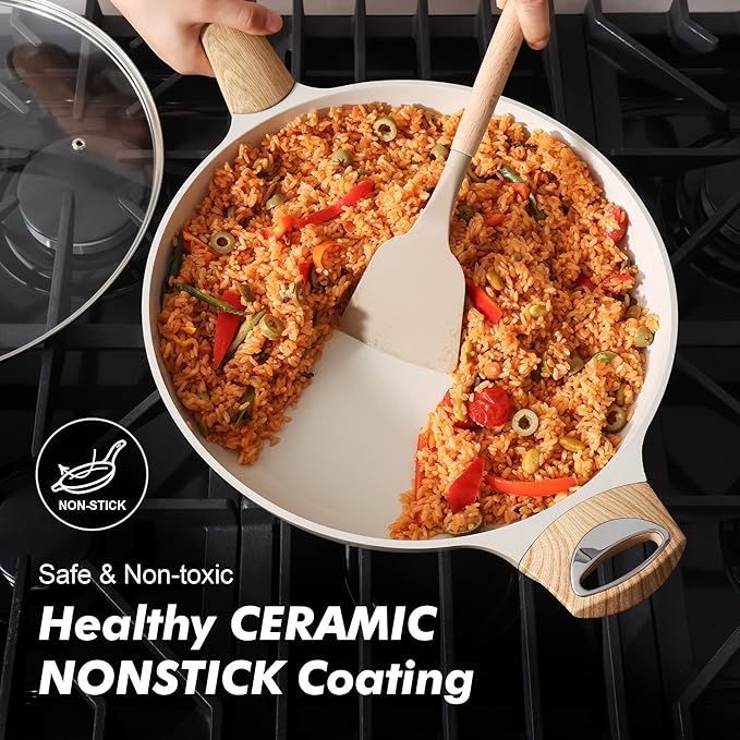 SENSARTE Ceramic Nonstick Frying Pan Skillet with Lid 12.5Inch Large Non Stick Non-toxic Healthy Kitchen Cooking Chef's Pan, Free of Intentionally Added PFOA/PFAS/PTFE, Induction Compatible - Image 2