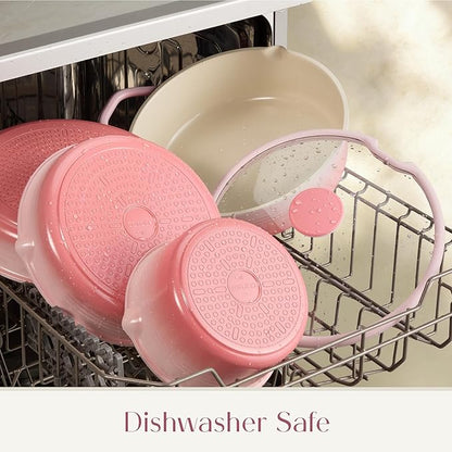 CAROTE 20Pcs Titanium Cookware Set, Pots and Pans Set Non Stick, Kitchen Cooking Set with Detachable Handle, Non Toxic Induction Cookware, Dishwasher/Oven Safe Pink - Image 8