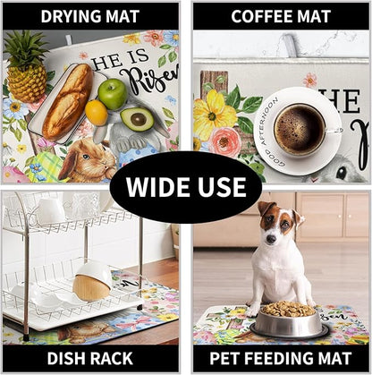 He is Risen Easter Dish Drying Mat for Kitchen Counter Bunny Floral Cross Dish Drainer Mats Spring Rabbit Flowers Egg Dish Drying Pads Absorbent Microfiber Reusable Dish Rack Mat 18x24 Inch - Image 7