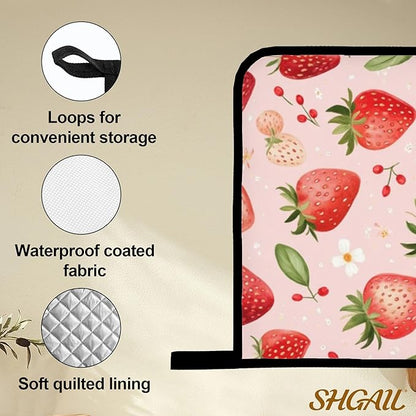 Strawberry Daisy Pattern Oven Gloves and Hot Pads Set - Heatproof Hand Protection for Baking, Grilling, Cooking 4Pcs