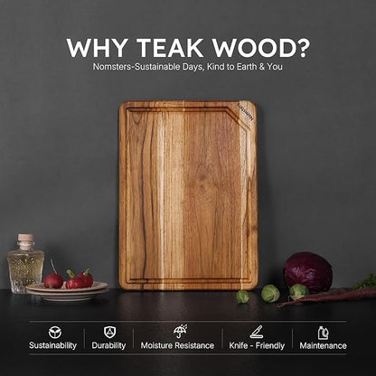 Teak Cutting Board 15inch Non Slip Over Sink Kitchen 2026 First Apartment Essentials Wooden Cutting Board New Home Must Haves Accessories House Warming Decor Housewarming Hostess Host Gifts L - Image 3