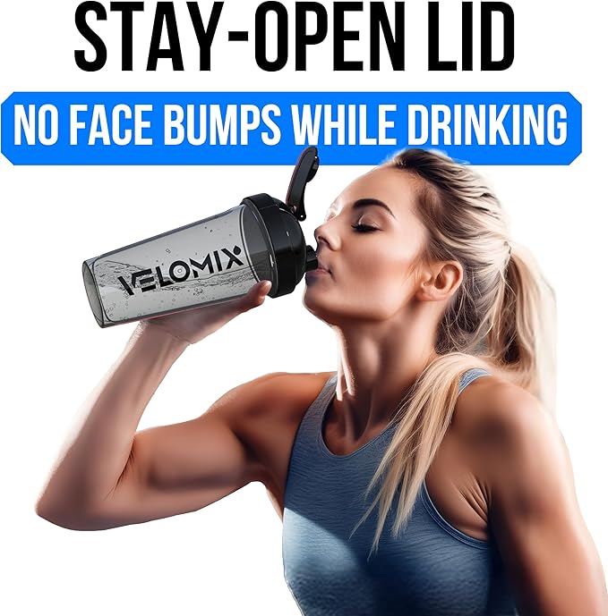 VELOMIX -2 Pack- 28 oz Protein Shaker Bottles for Protein Mixes - 2x Wire Whisk | Leak Proof Shaker Cups for Protein Shakes and Pre Workout | Protein Shaker Bottle Pack (D6) Transparent