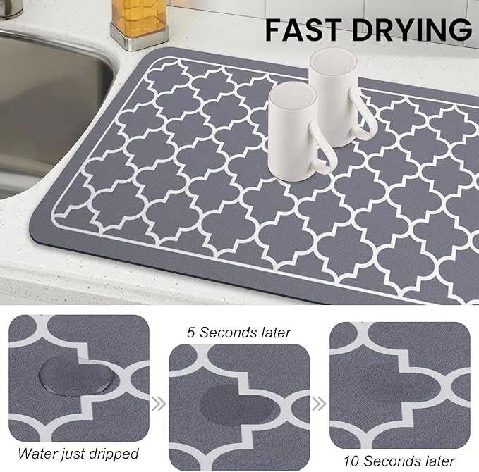 WISELIFE Dish Drying Mat Super Absorbent Drying Mat Large Dish Drying Mats for Kitchen Counter Easy Clean Dish Mat Kitchen Drying Mat18"x 28" Stylish Grey - Image 4