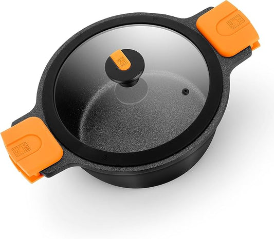 BRA COOKWARE Efficient Pro Nonstick Stock Pot w/Lid | 9.5 Inch 4.2 Quart Cooking Pot | 3-Layer Scratch Resistant Coating | PFOA Free Deep Pot | All Cooktops | Oven Safe up to 425°F (w/o Lid-Handles)