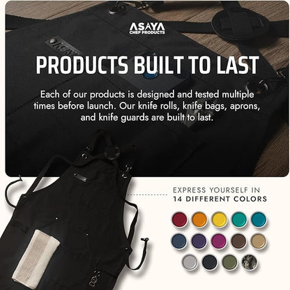 Asaya Chef and BBQ Apron with Bottle Opener and Hand Towel - 10oz Cotton Canvas, Stainless Steel Hardware - Cross Back Straps - Image 6