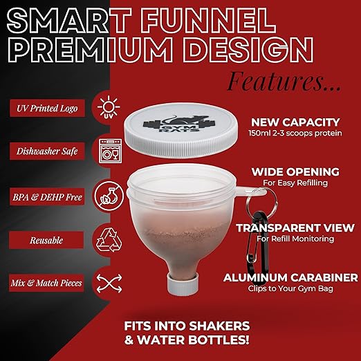 Protein Powder Funnel to Go with Carabiners & Reinforced Caps - 4 Pack (Water Bottle Approve) - Image 2