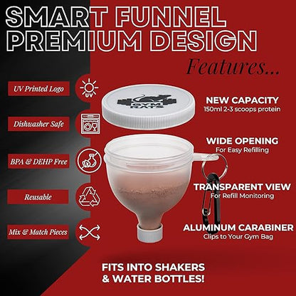 Protein Powder Funnel to Go with Carabiners & Reinforced Caps - 4 Pack (Water Bottle Approve) - Image 2