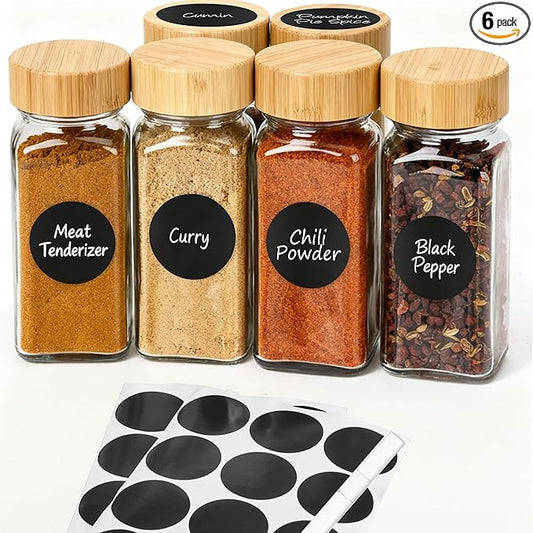 6Pcs Spice Jars with Label, 4oz Empty Square Seasoning Containers, Spice Jars with Shaker Lids, Small Spice Bottles for Salt, Herbs, Sugar, Pepper, Seasoning Jars for Spice Rack, Cabinet, or Drawer by DIDITIME