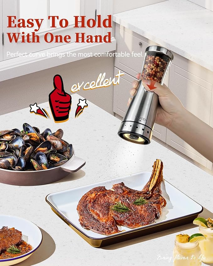 Electric Salt and Pepper Grinder Set with Storage Base, Stainless Steel Rechargeable Salt and Pepper Grinder Set with 4.5 oz Large Capacity, 1.8" Wide Mouth, Adjustable Coarseness, Ideal for Kitchen - Image 3