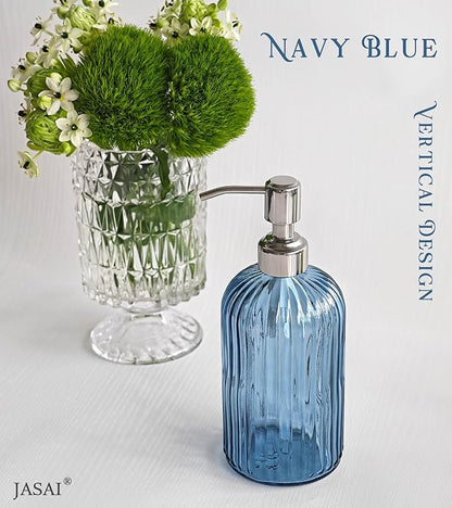 JASAI 18Oz Navy Blue Glass Soap Dispenser for Kitchen & Bathroom, Refillable Kitchen soap Dispenser with Vertical Stripe, Bathroom Soap Dispenser for Dispense Hand soap& Dish Soap. - Image 6