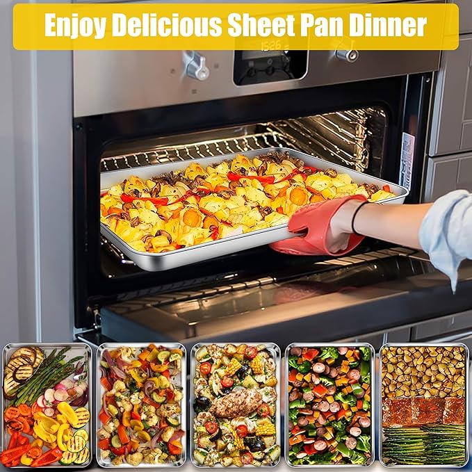 Homikit 2 Pack Baking Sheet, 16x12 Inches Stainless Steel Cookie Sheets for Baking, Large Toaster Oven Tray for Roasting Cooking, Metal Jelly Roll Pan Non Stick &Rustproof, Dishwasher Safe - Image 5