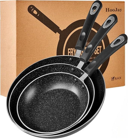 Nonstick Frying Pan Set-3-Pieces Skillet Set Induction Compatible,8 Inch,9.5 Inch and 11 Inch Omelette Pan with Bakelite Handles by HooJay