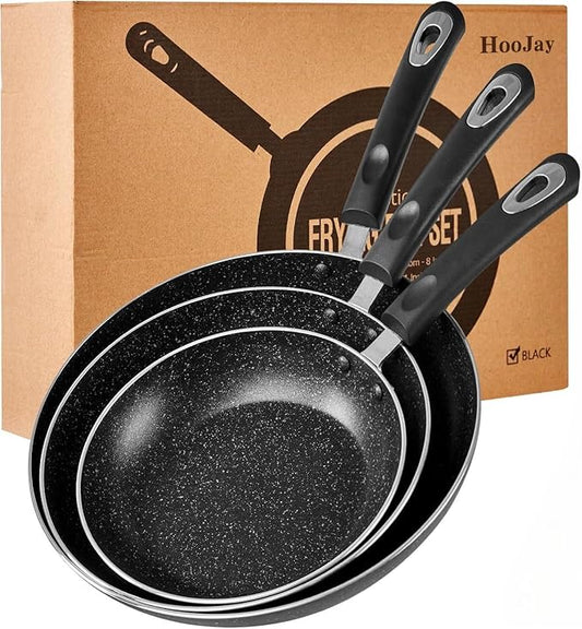 Nonstick Frying Pan Set-3-Pieces Skillet Set Induction Compatible,8 Inch,9.5 Inch and 11 Inch Omelette Pan with Bakelite Handles by HooJay