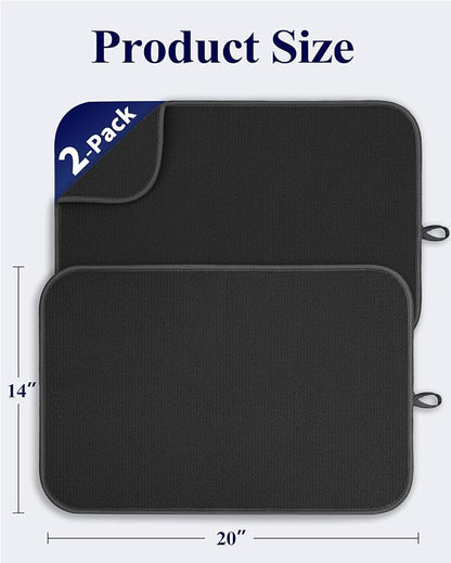 Kitsure Dish Drying Mat - 2-Pack Washable Microfiber Drying Mat for Kitchen Counter, 3-Layer Ultra Absorbent Pad with a Hanging Hook, 20" x 14", Black - Image 2