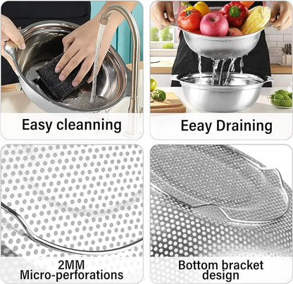 Extra Large 5.5QT Stainless Steel Colander, Large Capacity Rice Colander with Mixing Bowl, Rice Strainer for Vegetables, Fruit, Spaghetti, Pasta Strainer, Dishwasher Safe(2PC) - Image 3
