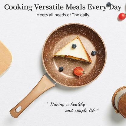 Innwewell Non Stick Frying Pan - Granite Stone Non Stick Skillet Frying Pans, Safe&No Toxic Egg Omelette Frying Pan, Small Nonstick Cookware Cooking Pan, Induction Compatible, PFOA Free(8inch, Gold) - Image 6