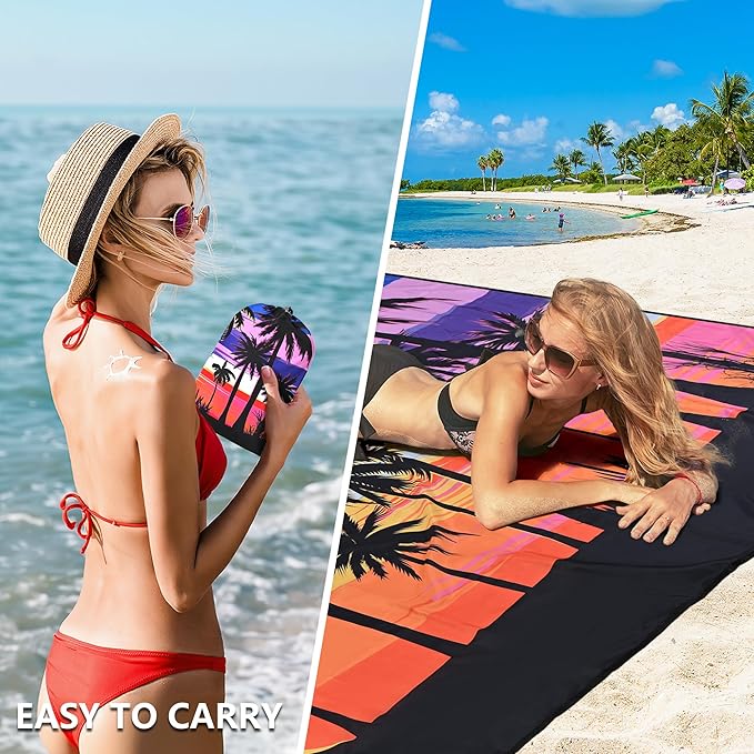 HIHOHO Beach Blanket Waterproof Sandproof Extra Large Beach Mat 79" X 83"/120"x108"for 1-8 Adults Quick Drying Durable Outdoor Picnic Mat for Beach Travel Camping Hiking