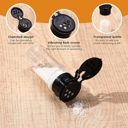 Amyhill 100 Pcs Plastic Spice Bottles Spice Jars with Black Cap Seasoning Jars Shaker 2 Oz/ 60ml Clear Bottle Containers with Shaker Lids for Storing Herbs and Seasoning Powders