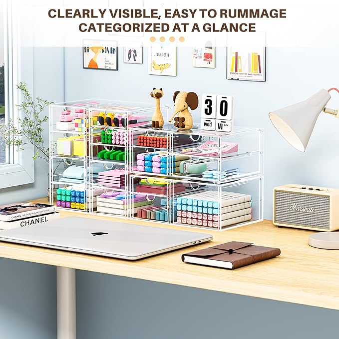 caktraie Makeup Organizer Storage With 16 Drawers, 4 Pcs Desktop Office Supplies, Desk Organizers, Clear Accessories, Dustproof Storage Drawer and for Make Up, Jewelry, Pen, Stationary - Image 4