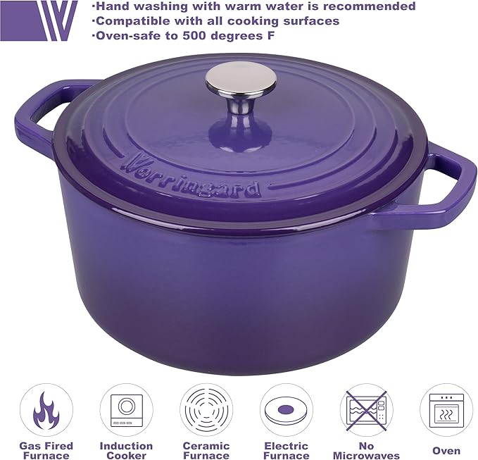 VORRINGARD Enameled Cast Iron Dutch Oven Pot with Lid, for Bread Baking, Round Bread Oven- include Sourdough Bread Baking Supplies Set, 4.5QT, Purple - Image 3