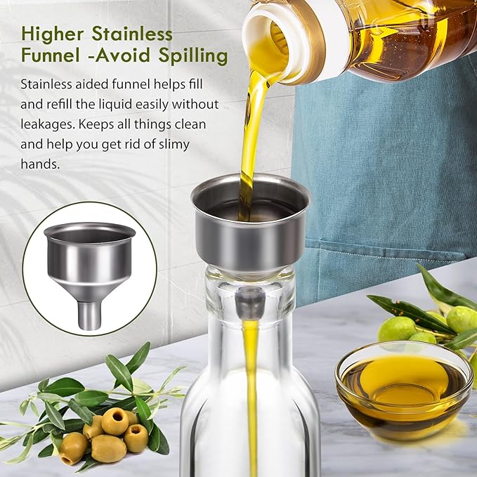 YEBODA 8oz Clear Glass Olive Oil Dispenser Bottles, and Vinegar Cruet Bottle Includes Pourers, Funnel Labels, Cooking Container for Kitchen 6 Pack - Image 5