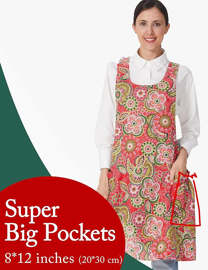 Cozy Adjustable Cross Back Aprons for Women with Pockets Cotton Linen Cooking Kitchen Baking