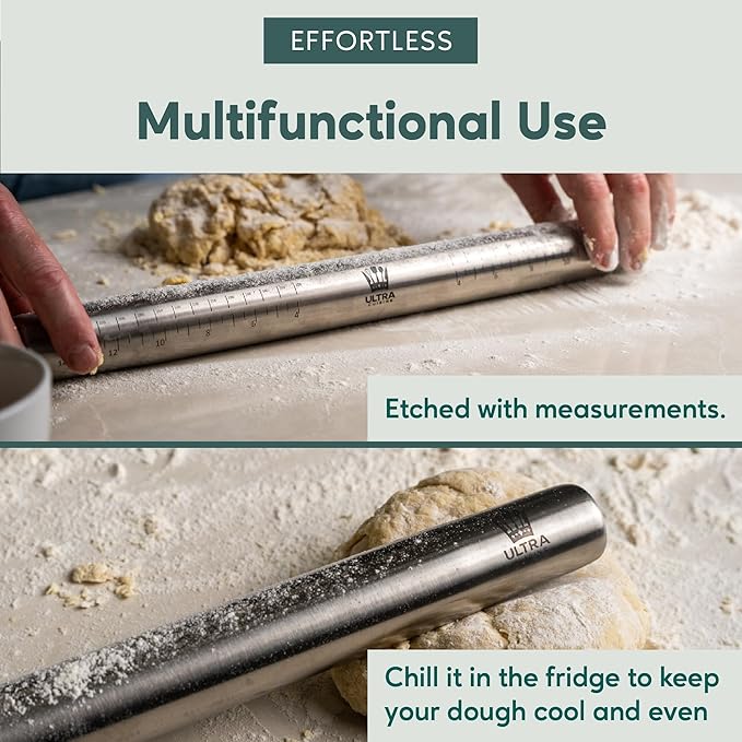 Ultra Cuisine French Rolling Pin for Baking – Tapered Stainless Steel Design with Measurements, Professional or Home Use with Pizza, Cookie, & Pastry Dough, or Fondant and Pie Crust – Dishwasher-Safe - Image 8