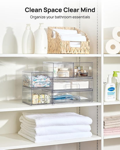 Vtopmart Stackable Storage Drawers Set of 6, Clear Plastic Organizer Bins for Bathroom Supplies, Ideal for Cabinet,Shelf, Pantry, Laundry Room Organization - Image 6