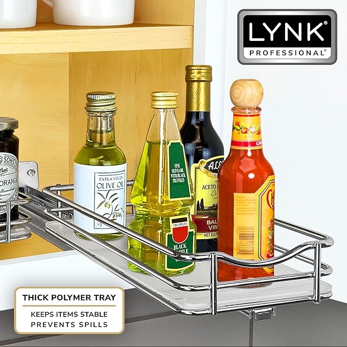 LYNK PROFESSIONAL® Pull Out Spice Organization for Cabinets - 4-3/8 inch Wide – Spice Rack for Inside Cabinets, Slide Out Spice Rack Organizer for cabinet – Pull Out Spice Rack, Sliding 1 Tier Chrome - Image 6