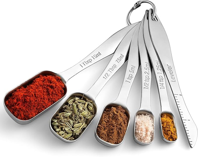 Spring Chef Stainless Steel Measuring Spoons Set of 6 with Leveler, Rectangular Metal Teaspoon & Tablespoon Measuring Spoons for Dry & Liquid Ingredients - Nesting Kitchen Gadgets For Baking & Cooking - Image 8