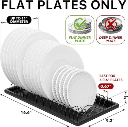Simple Houseware Plate Drying Rack with Drainboard, Black