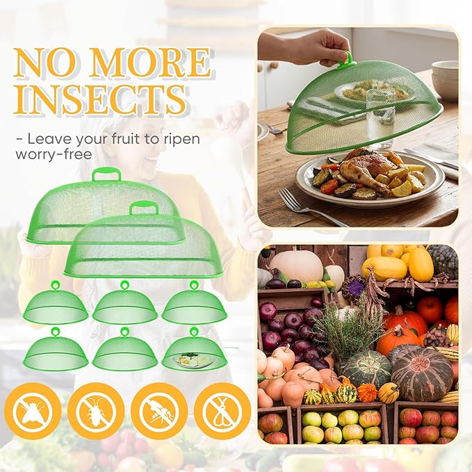 Hicarer 8 Pcs Metal Mesh Screen Food Cover for Outdoors Set Including Extra Large 18.5 in Mesh Food Tents for Outdoor Pcs 11 in Large Dome Picnic Covers (Green) - Image 6