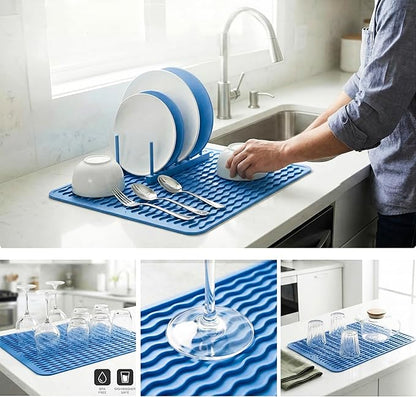 MicoYang Silicone Dish Drying Mat for Multiple Usage,Easy clean,Eco-friendly,Heat-resistant Silicone Mat for Kitchen Counter or Sink,Refrigerator or drawer liner Lichen BlueL L 16 inches x 12 inches - Image 4