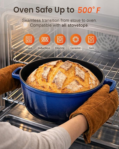 Nuwave 6QT Healthy Enameled Cast Iron Dutch Oven Pot with Lid, Heavy Duty 7-Layer Enamel, Enhanced Rust Protection, Dual Handles, Oven Safe to 500°F for Sourdough Bread Baking, Braise, Stew, Roast
