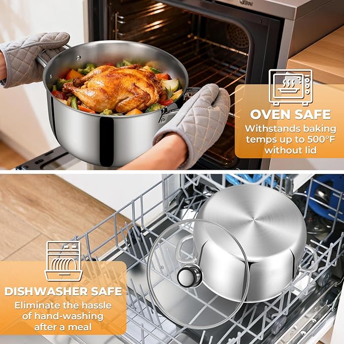 Tri-Ply Stainless Steel Stock Pot, 12 Quart Heavy Duty Induction Cooking Pot with Visible Lid for Pasta, Soup, Spaghetti, Sturdy & Double Handle, Dishwasher Safe - Image 9
